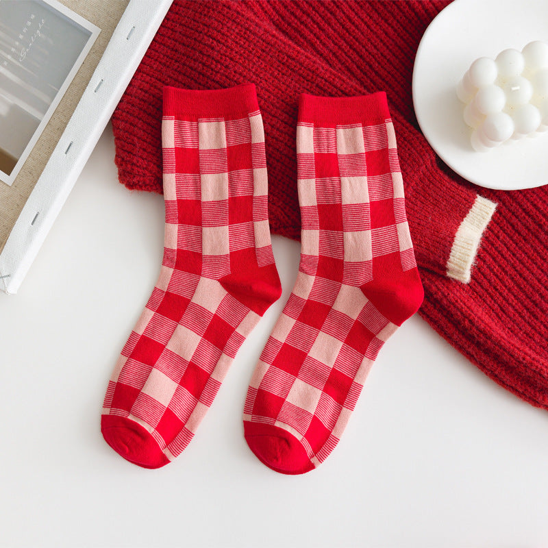 Houndstooth Red Christmas Socks Cotton