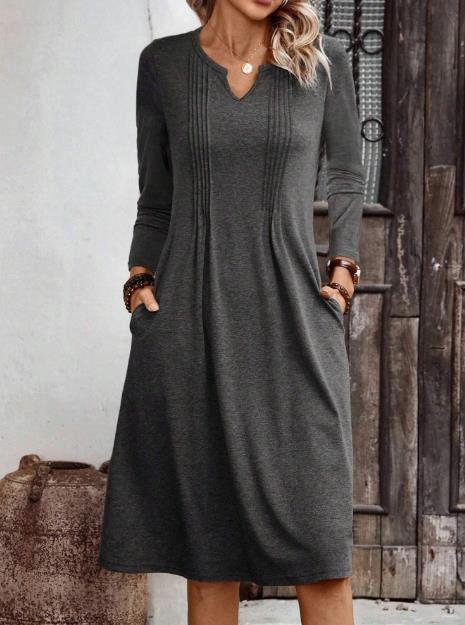 Solid-color Casual Drawstring Hoodie Dress