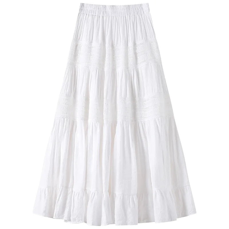 Lace Stitching High Waist A- Line Skirt Cake Dress Umbrella Skirt