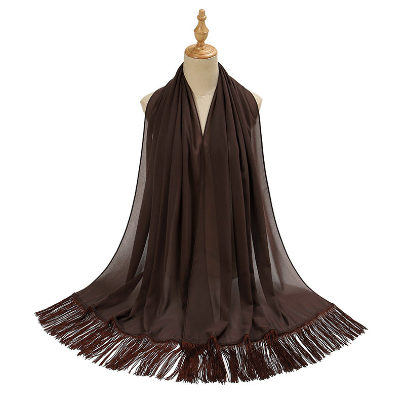 Pearl Chiffon Bubble Towel Long Fringe Decorative Scarf