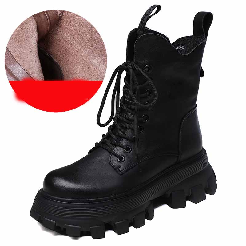 Leather Sponge Cake Foam Platform Lightweight Martin Boots