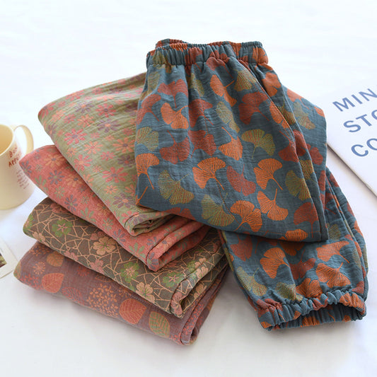 Retro Yarn-dyed Jacquard Women's Pure Cotton Pajama Pants