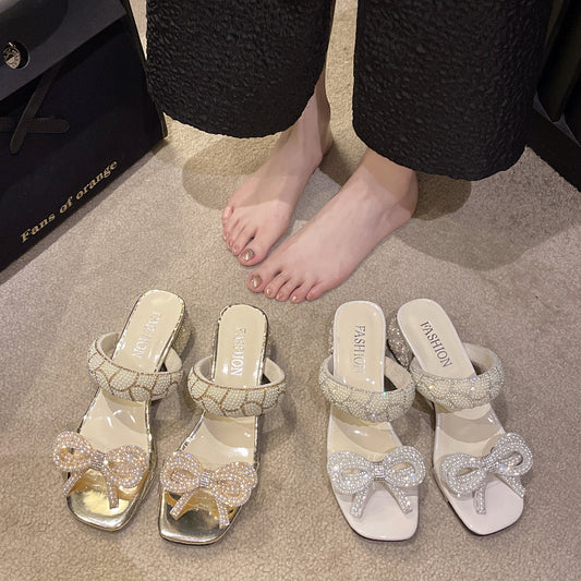 Gentle Bowknot Chunky Heel Sandals For Women Summer New One Strap Transparent