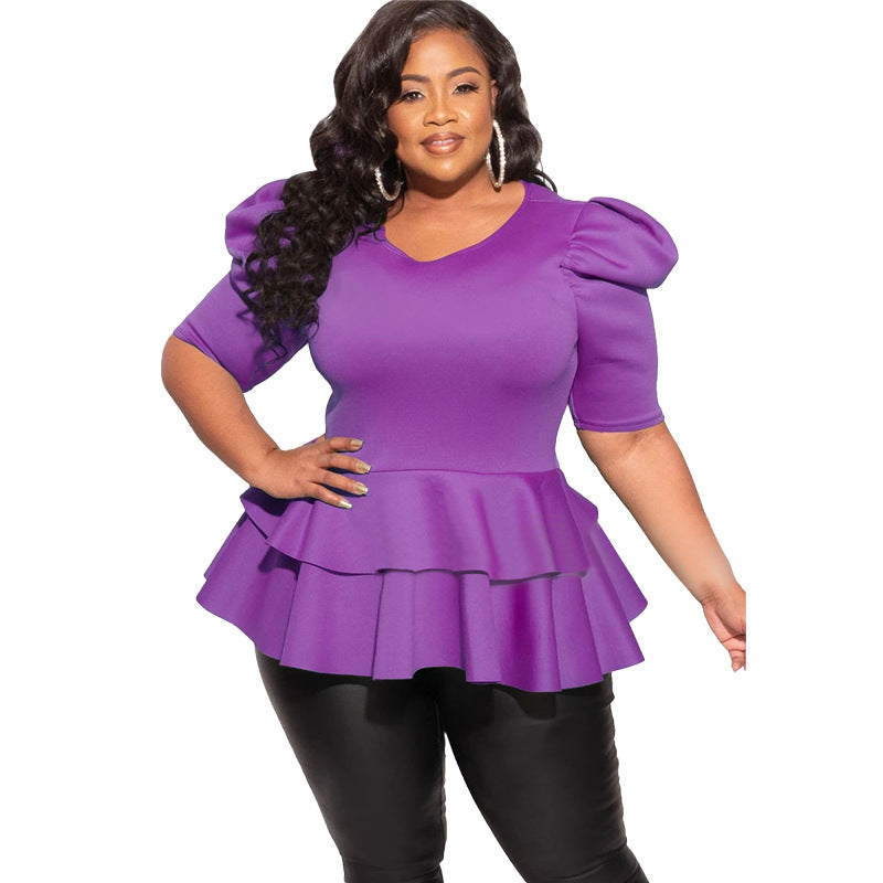 Plus-size Women's Clothing Ruffled Short-sleeve T-shirt Top