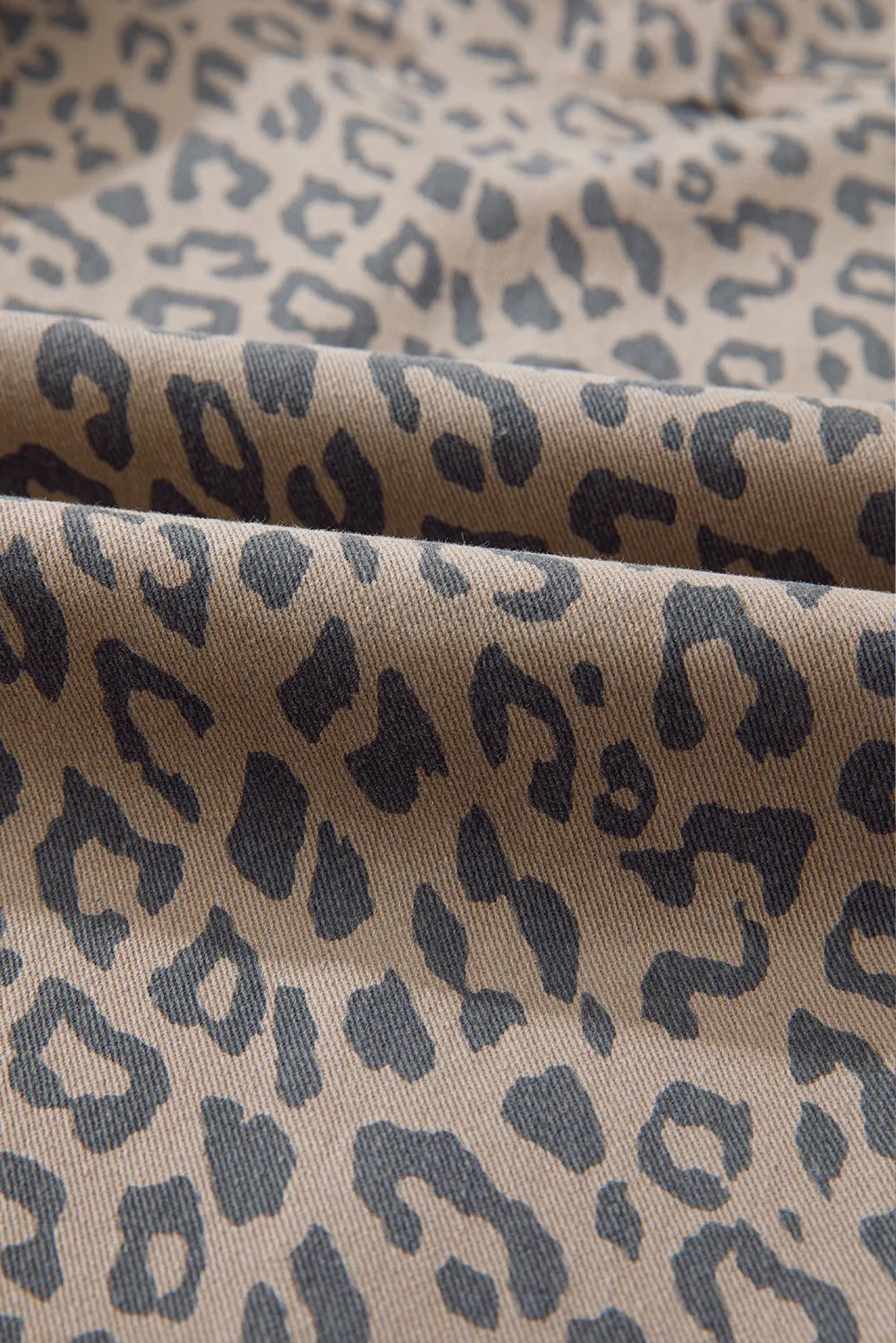 Khaki Leopard Printed Drawstring Elastic Waistband Pocketed Wide Leg Jeans