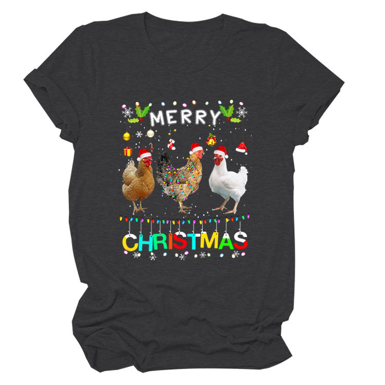 Europe And The United States Christmas Printed Casual Ladies Short-sleeved T-shirt