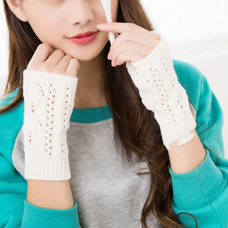 Wool Knit Half Finger Typing Warm Cutout Gloves