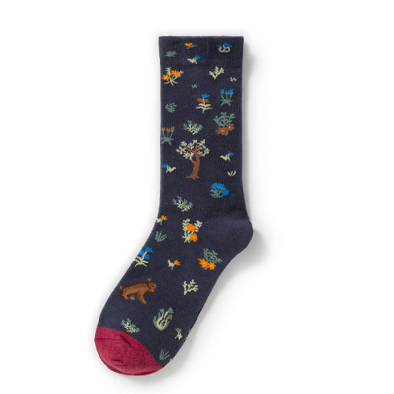 Retro Trendy Autumn And Winter Abstract Art Socks Europe And America Creative Combed Cotton