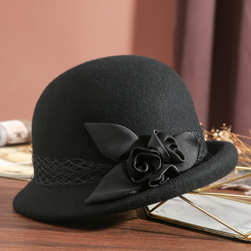 Women's Wool Top Retro Woolen Basin Hat