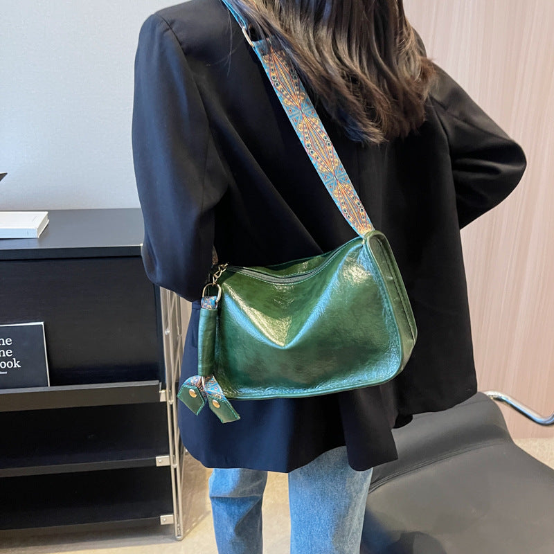 Casual Single Shoulder Solid Color Large Capacity Wide Shoulder Strap Bag