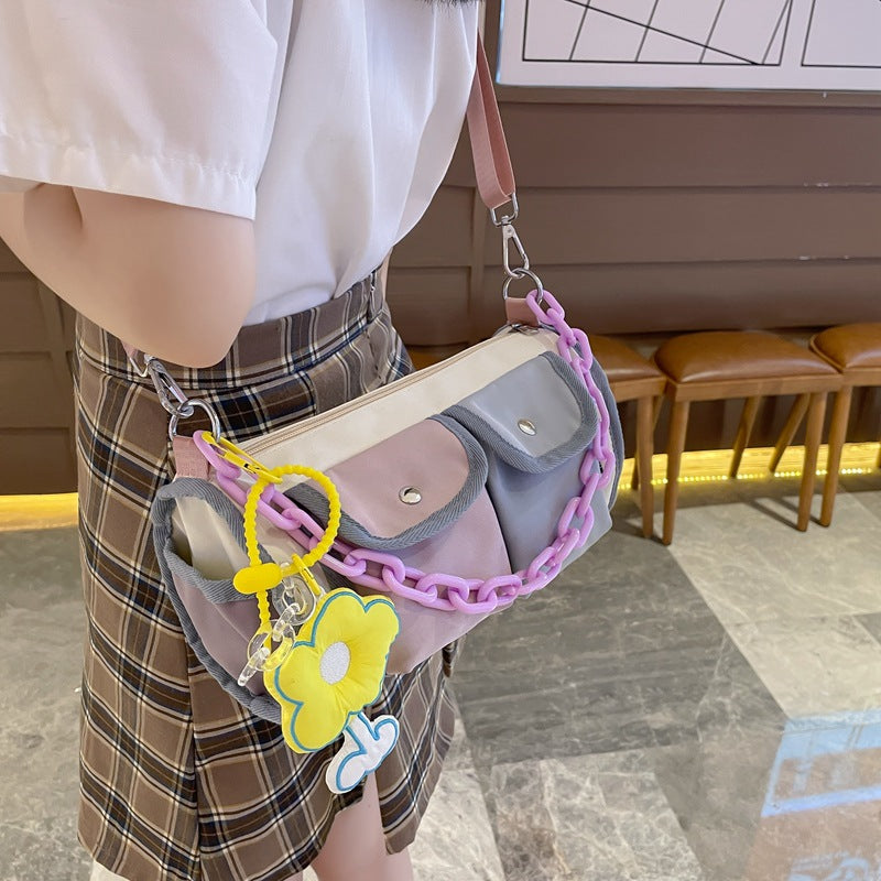 New Chain Ladies Messenger Bag Contrast Color Large Capacity