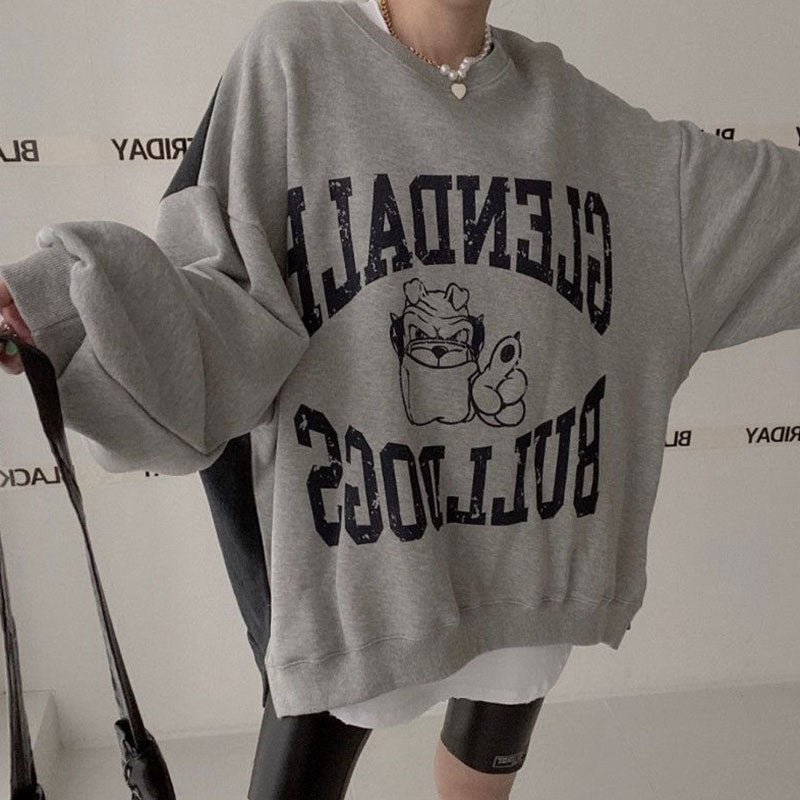 Afslappet langærmet denim-patchwork sweater til kvinder