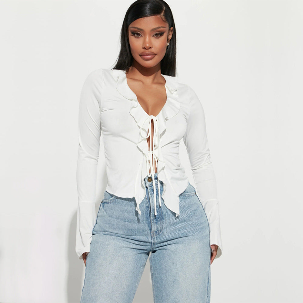Sexy Strappy Crochet Short Design Women's T-shirt