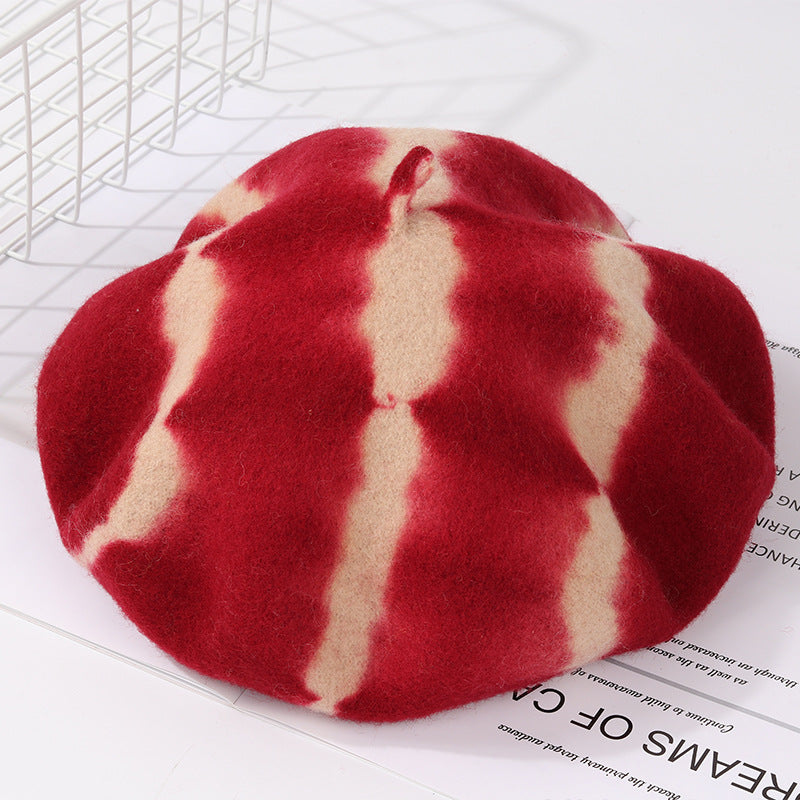 Hat New Tie-dyed Fine Wool Material Beret