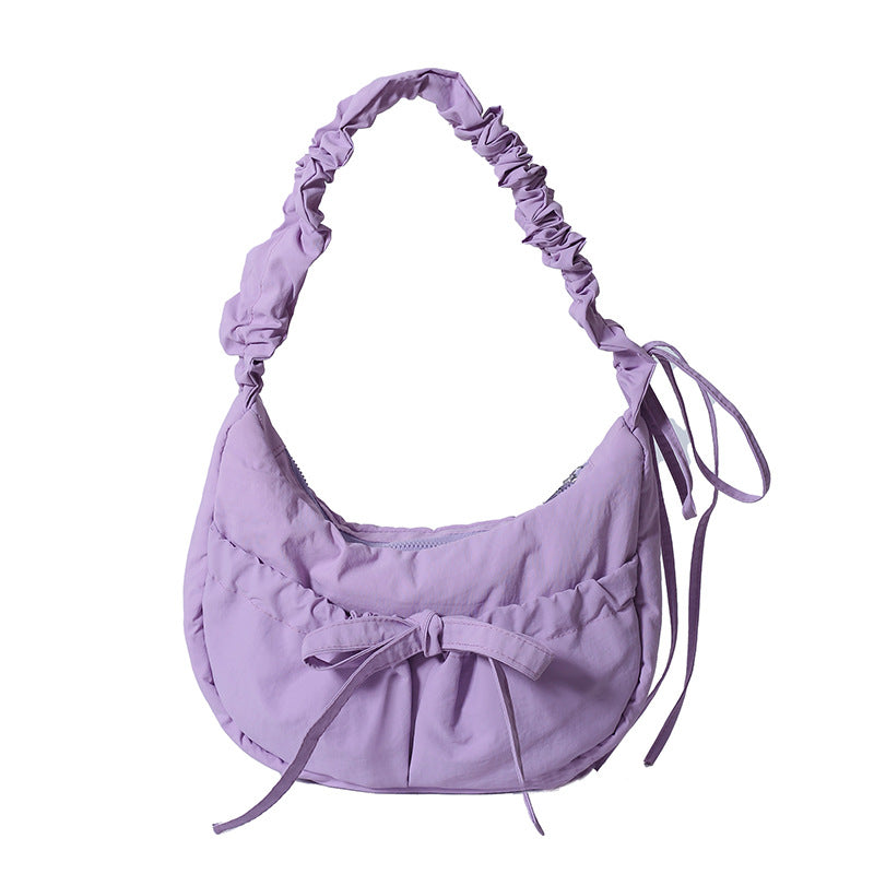 Temperament Wild Nylon Pleated Bow Girls' One-shoulder Bag