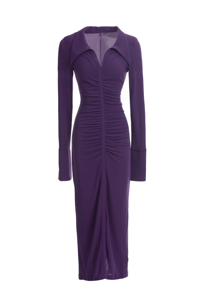 Casual Bottomed Solid Color Dress With Waist Closure