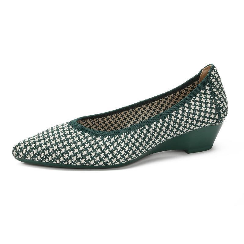 Soft Bottom Woven Pointed Toe Wedge Flyknit Pumps Breathable Flat Women's Shoes