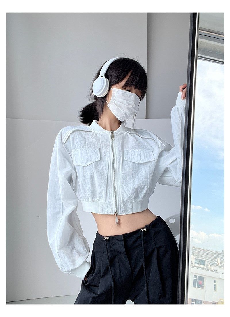 American-style Retro Chic Stand-collar Cropped Jacket