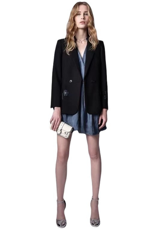Women's New Heavy Industry Skull Butterfly Color Hot Diamond Jacket