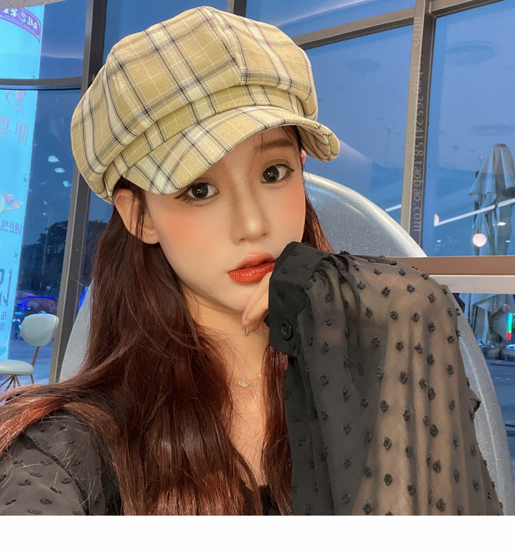 Women's Spring And Summer Fashion Plaid Octagonal Hat