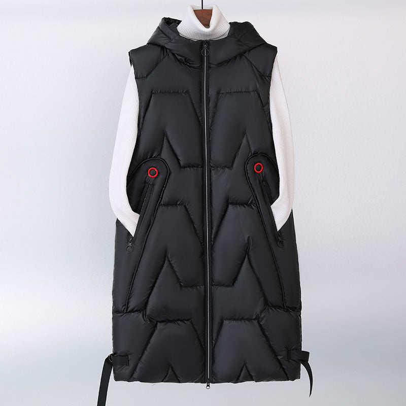 Women's Fashion Down Padded Long Vest Hooded