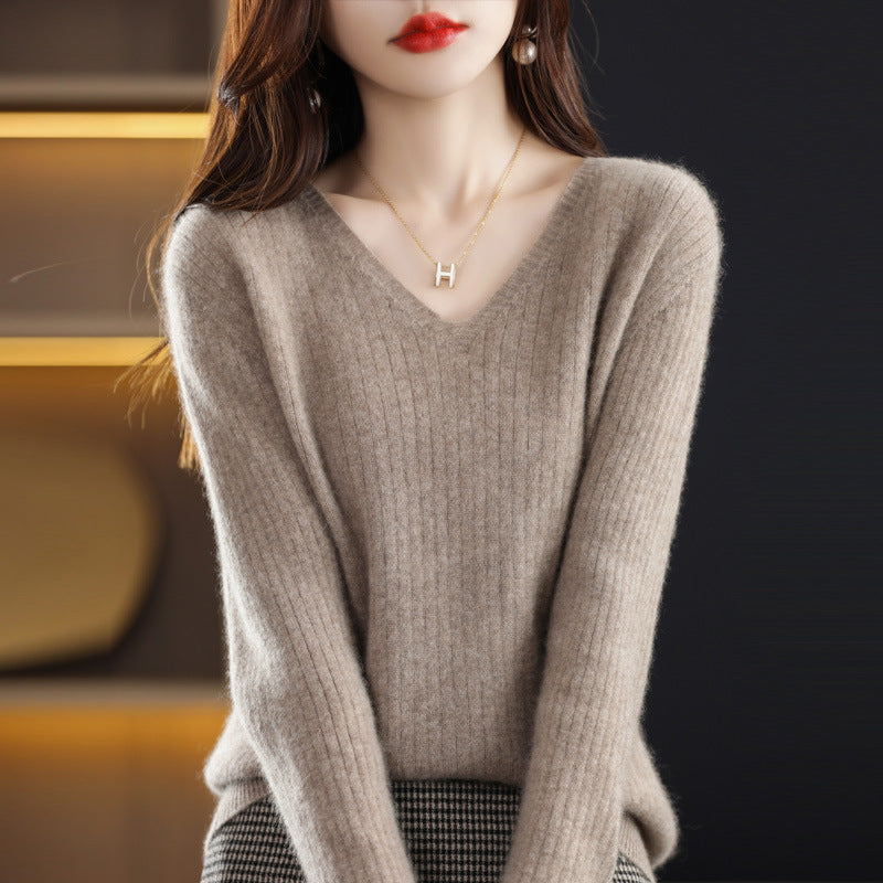 Women's Knitwear V-neck Pullover Base Drawstring Plus Size Short Sweater