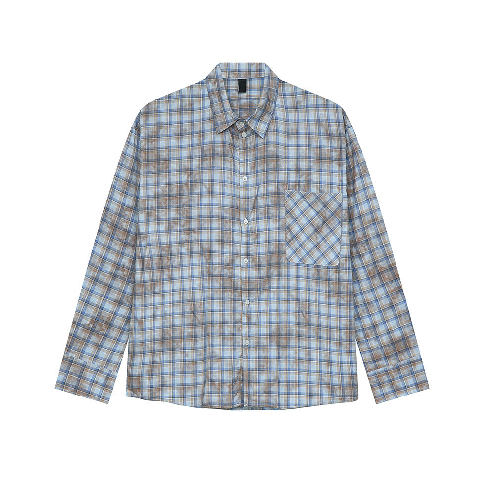 Men's Vintage Tie-dye Plaid Long-sleeved Shirt
