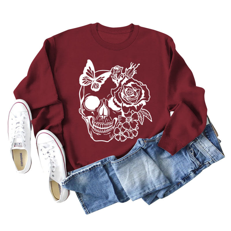 Women's Skull Butterfly Long Sleeved Sweater