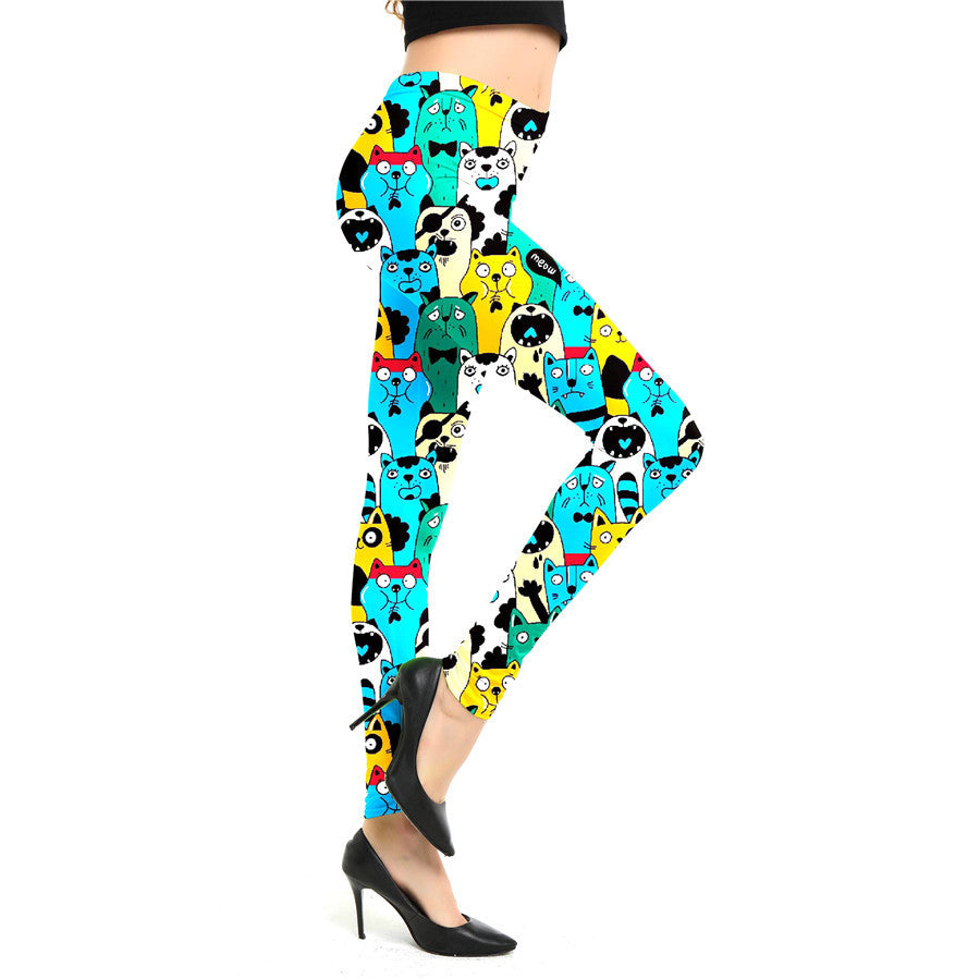 European And American Cartoon Abstract Graffiti Print Leggings Women