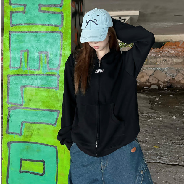 Simple Letter Embroidery Hooded Loose Sweater Men