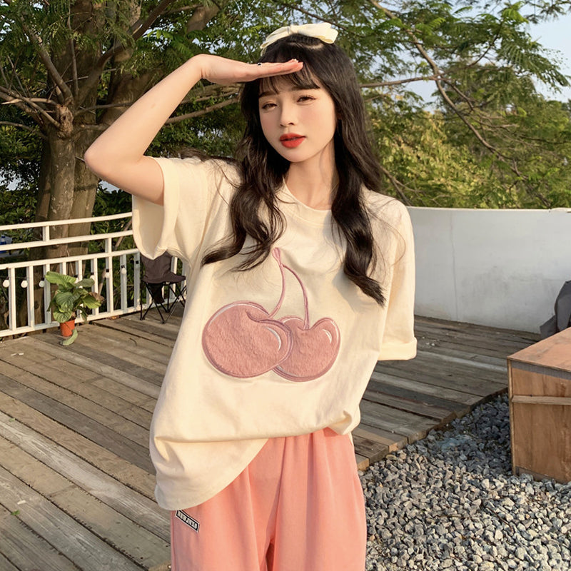 Sweet Embroidered Outer Wear Loose Mid Length Student Bottoming Top