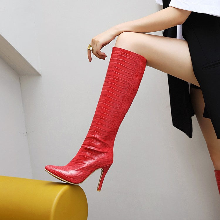 European And American Foreign Trade Hot Style Stone Grain Microfiber Pointed-toe Shoes Stiletto Heels Not Knee-high