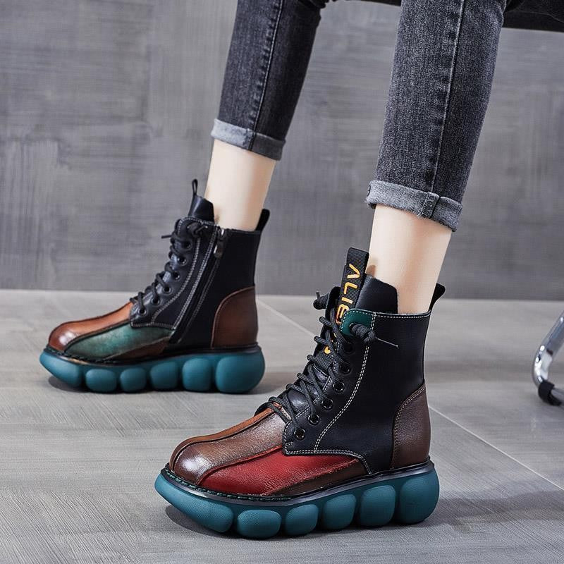 Ethnic Style Retro Rainbow Short Boots Platform