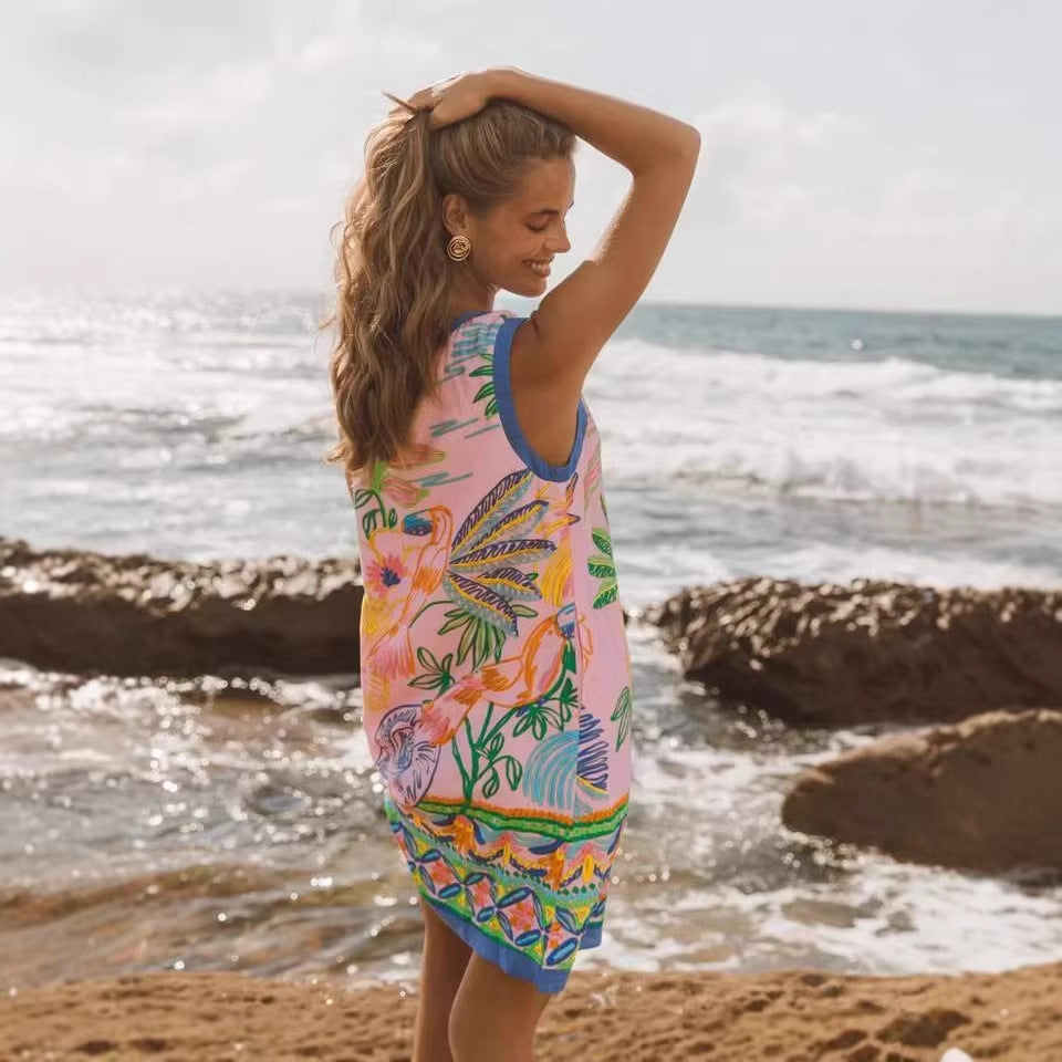 Printed Loose-Fit Holiday Casual Womens Dress