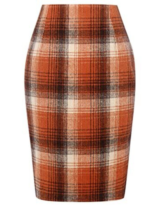 Pencil Plaid High-waist Tight Hip-hugging Midi Skirt