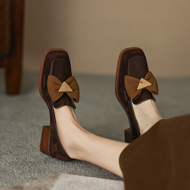 Design Feel Of Square Toe Thick Heels Women's Shoes