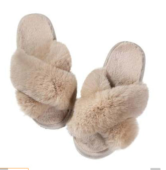Slippers Winter Plush Cross Belt Drag Cotton