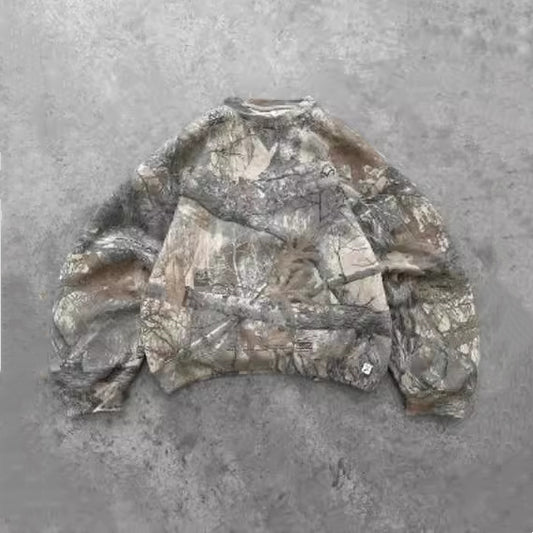 Round Neck Drop-shoulder Sleeve Branch 3D Digital Printing Sweater