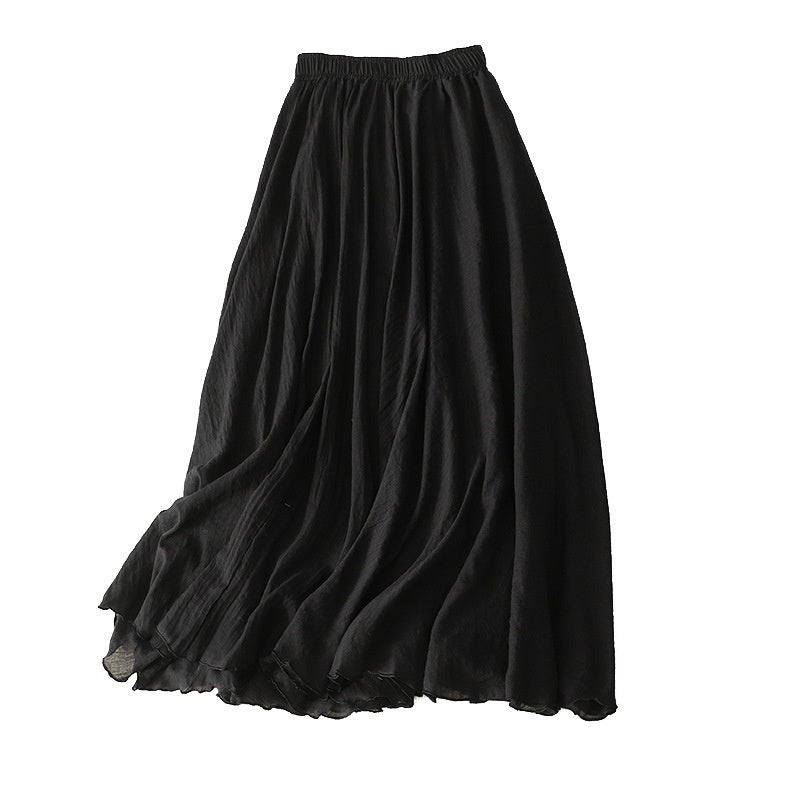 Womens Elastic-Waist Ruffle Double-Layer Skirt