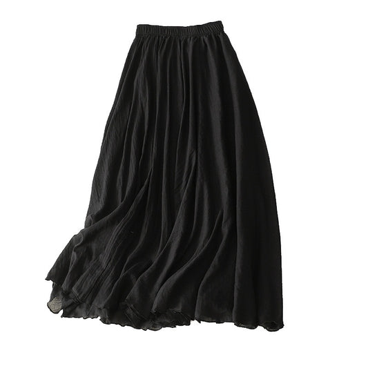 Womens Elastic-Waist Ruffle Double-Layer Skirt