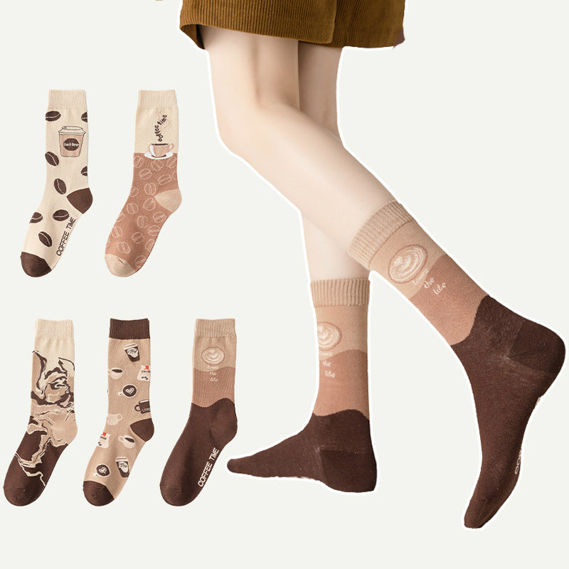 Female Personality Cartoon Letter Coffee Socks Are Comfortable And Sweat Wicking