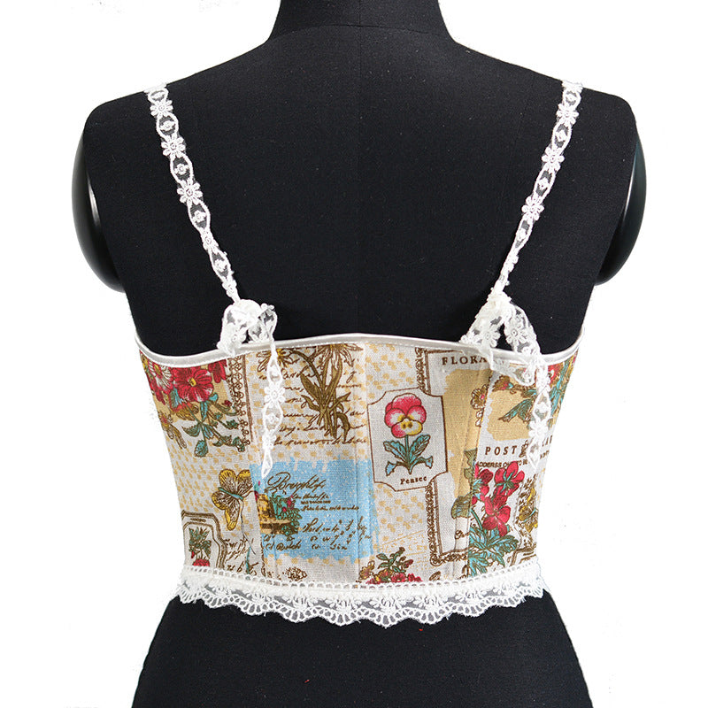 Front Strap French Lace Fishbone Bra Short Vest