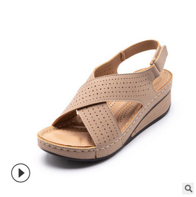 Summer New Style Hollow Casual Cross Strap Women's Wedge Sandals