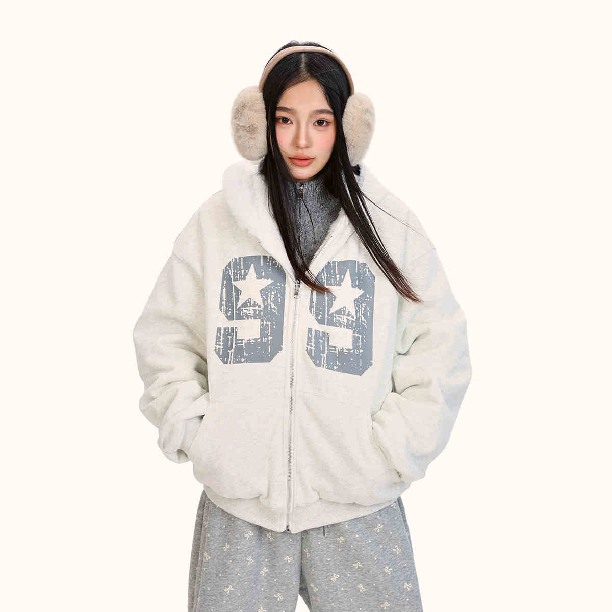 Løs dobbeltsidet fløjlspolstret tyk sweater
