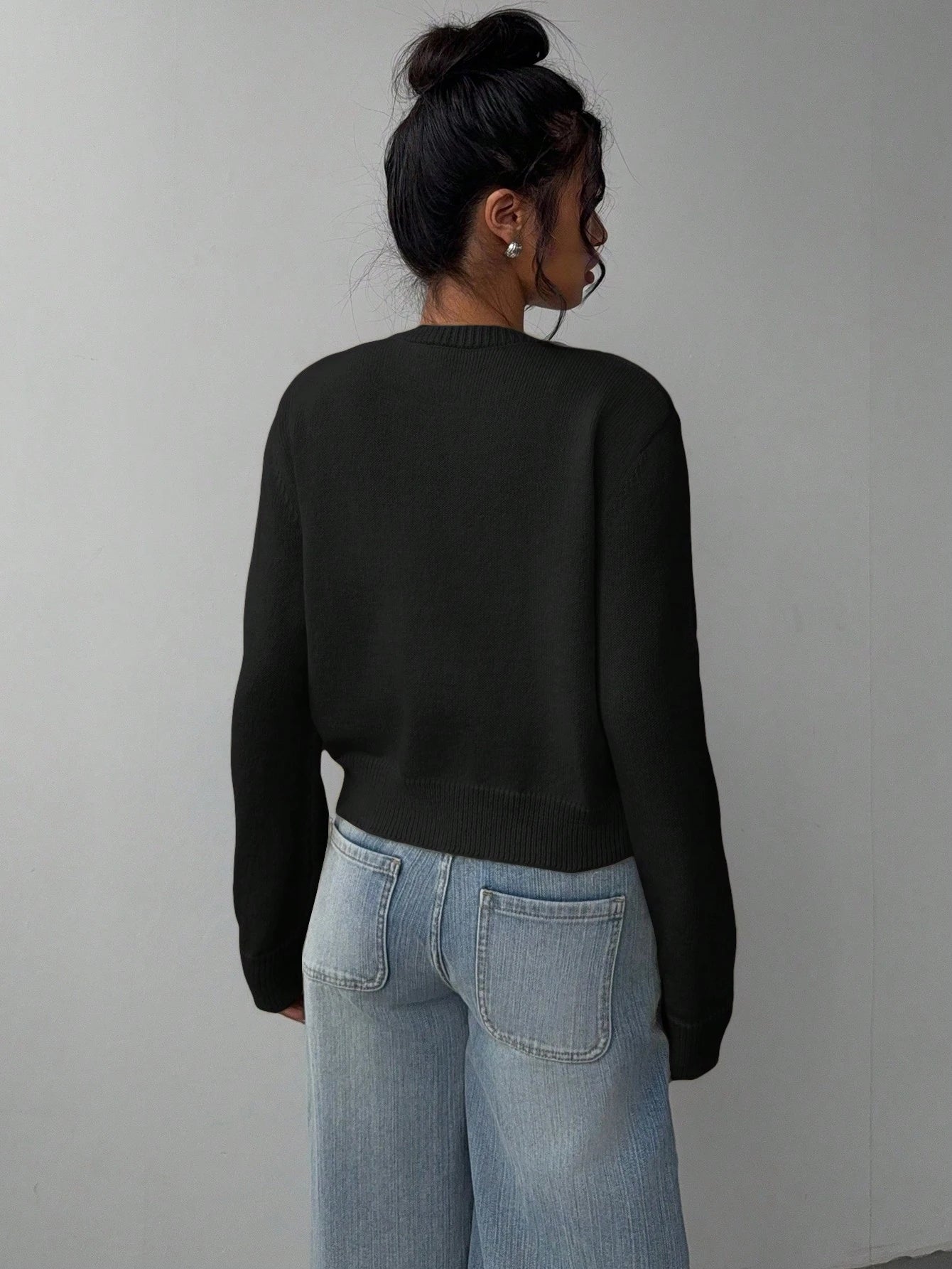 Chic Long Sleeved Knitted Cardigan Fashion Slim Solid Color Short Sweater For Women Clothing