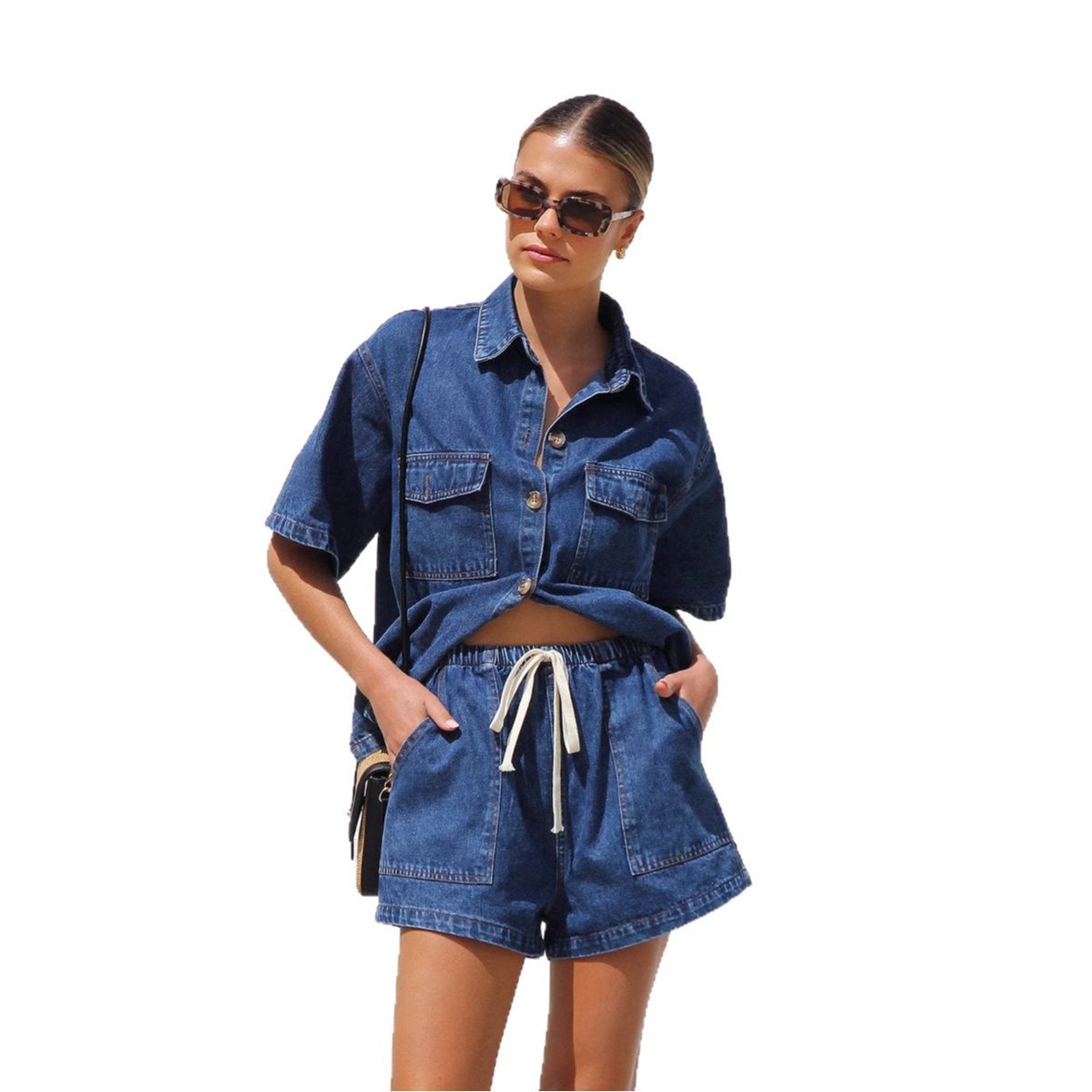 Retro Casual Loose Short-Sleeve Shirt And Shorts Denim Two-Piece Set