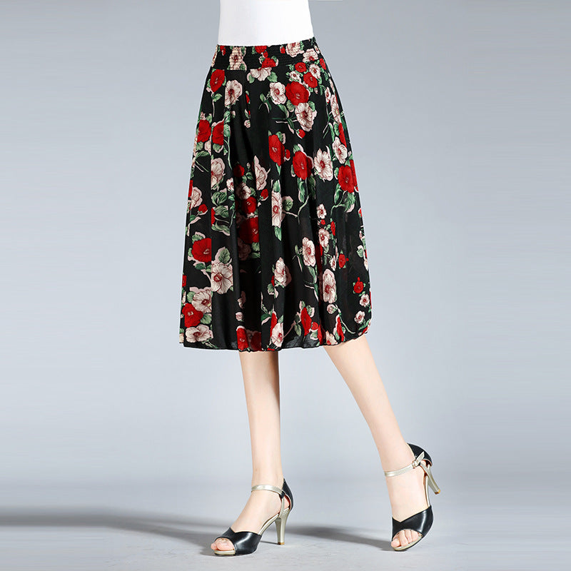 Summer Middle-aged And Elderly Women's Floral Elastic Waist Culottes