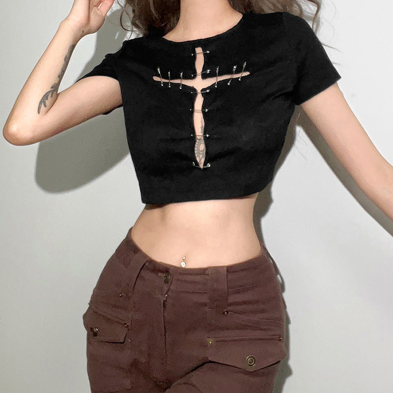 Dame Slim Cropped Navle Mode Rund Hals Hult T-shirt Dame