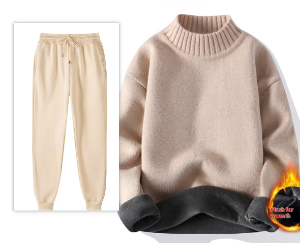 High Collar Solid Color With Fur Thickened Jumper Warm
