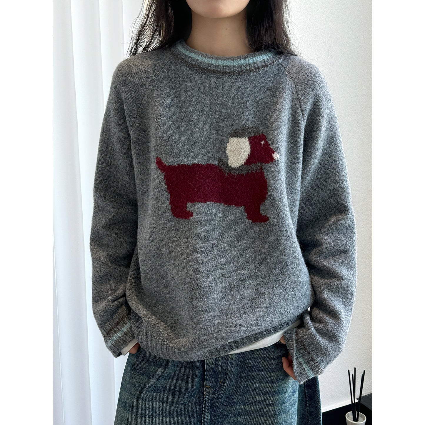 Younger Dog Pattern Wool Sweater